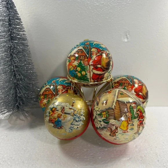 Vintage West German Paper Maché Candy Container Ball Ornaments Lot Of 5